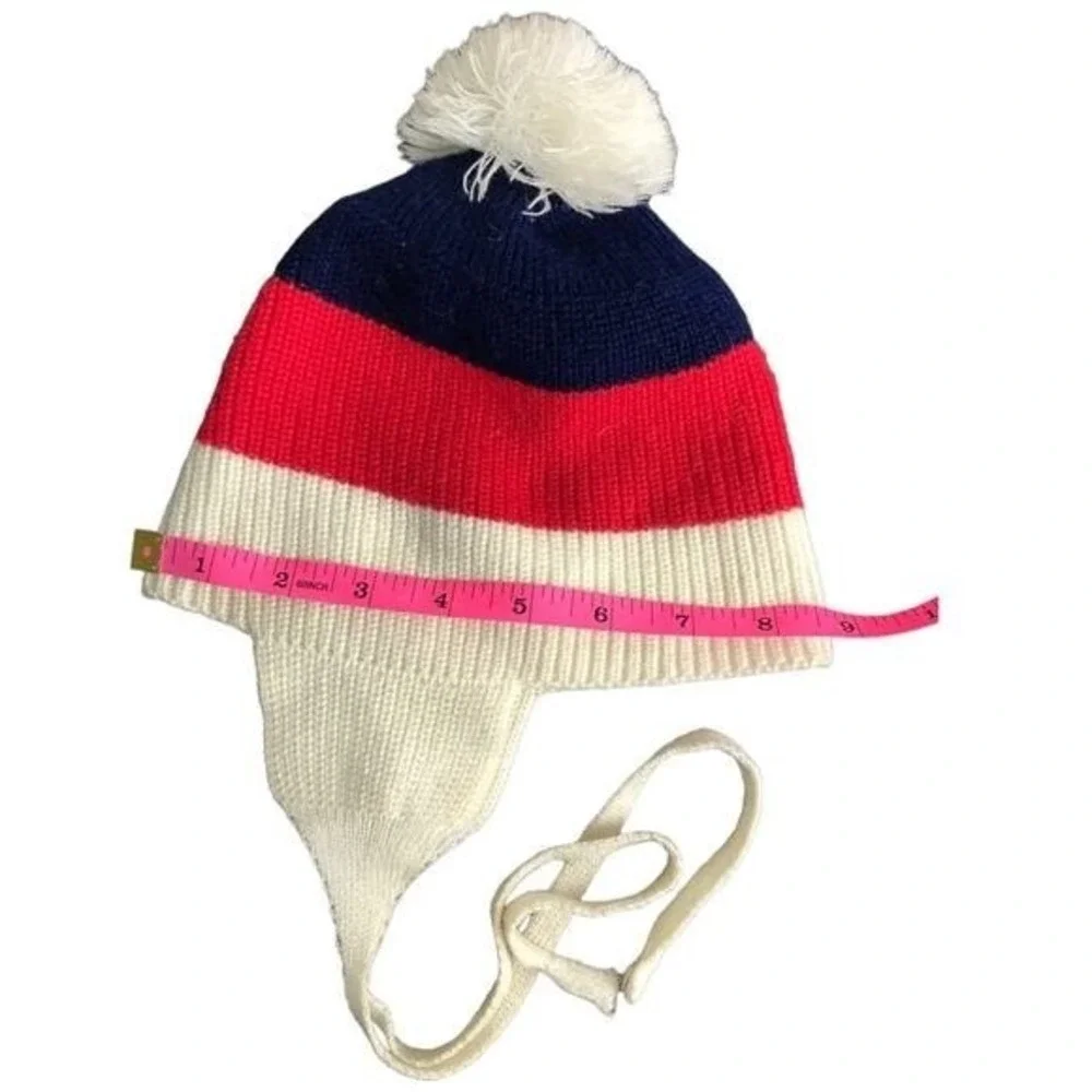 Saks Fifth Avenue Vintage Kids Wool Earflap Ski‎ Hat OS Pom Pom Preppy Americana